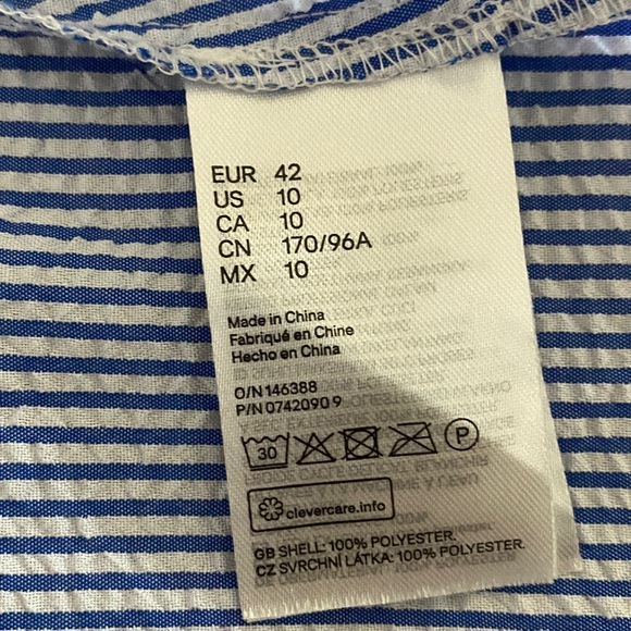 H&M button front midi dress striped blue white coastal seersucker dress 10 large - Picture 11 of 12